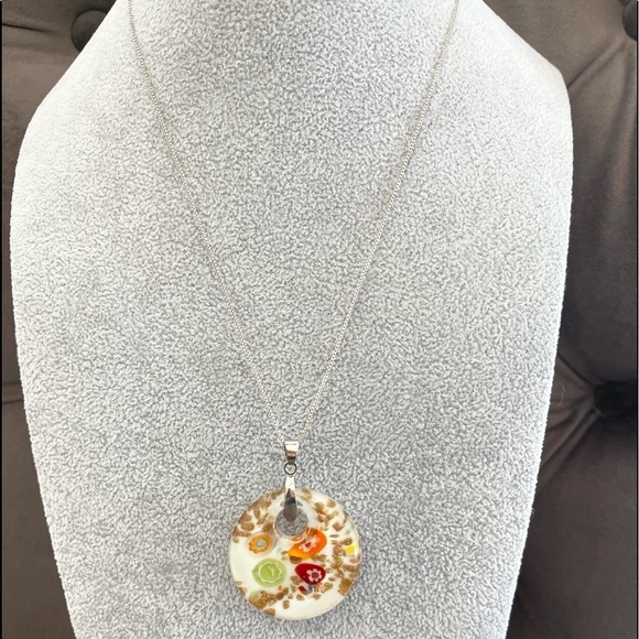 925 Italy Sterling Silver Box Chain With Hand Blown Murano Art Glass Pendent - Picture 2 of 5